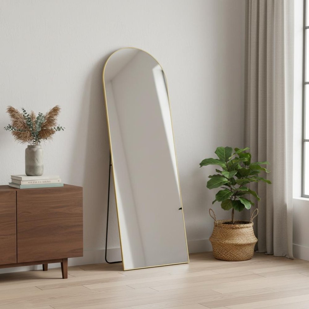 63" Black Metal Arch Wall Mounted Leaning And Freestanding Framed Standing Mirror