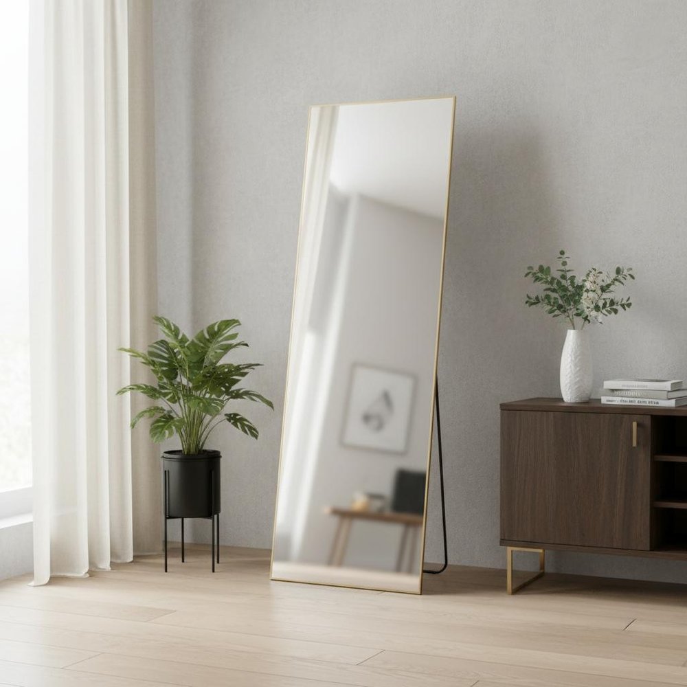 63" Black Metal Wall Mounted Leaning And Freestanding Framed Standing Mirror
