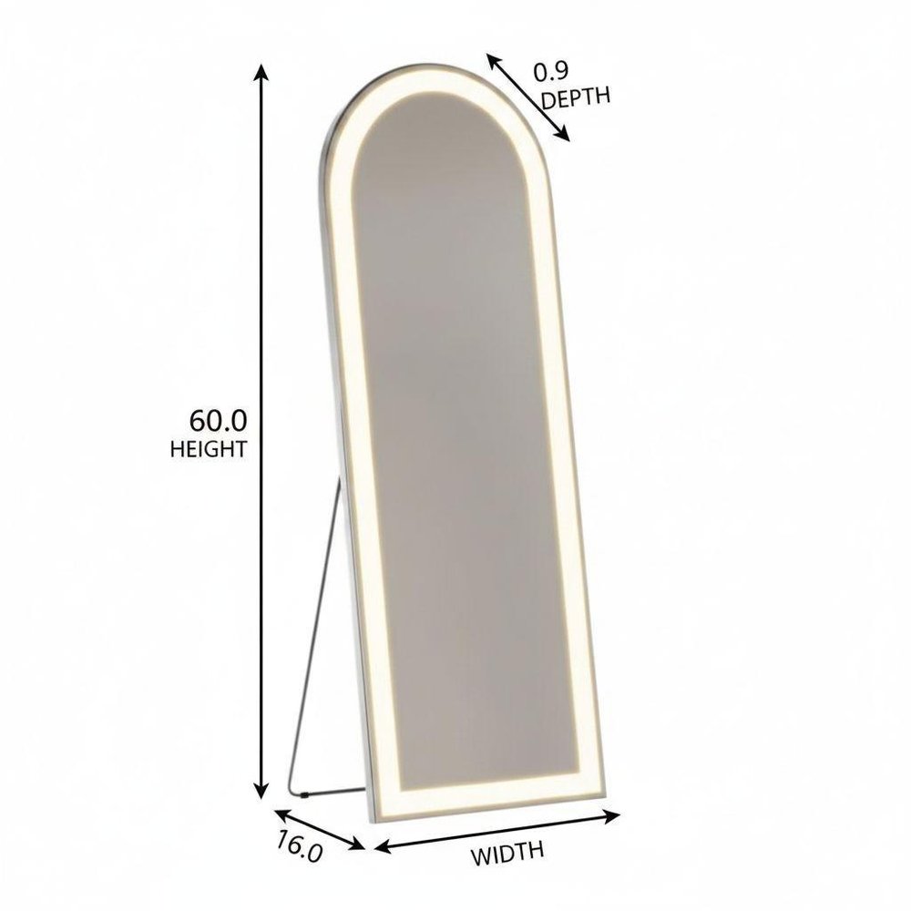 60" Silver Glass Arch Lighted Wall Mounted Leaning And Freestanding Framed Full Length Mirror