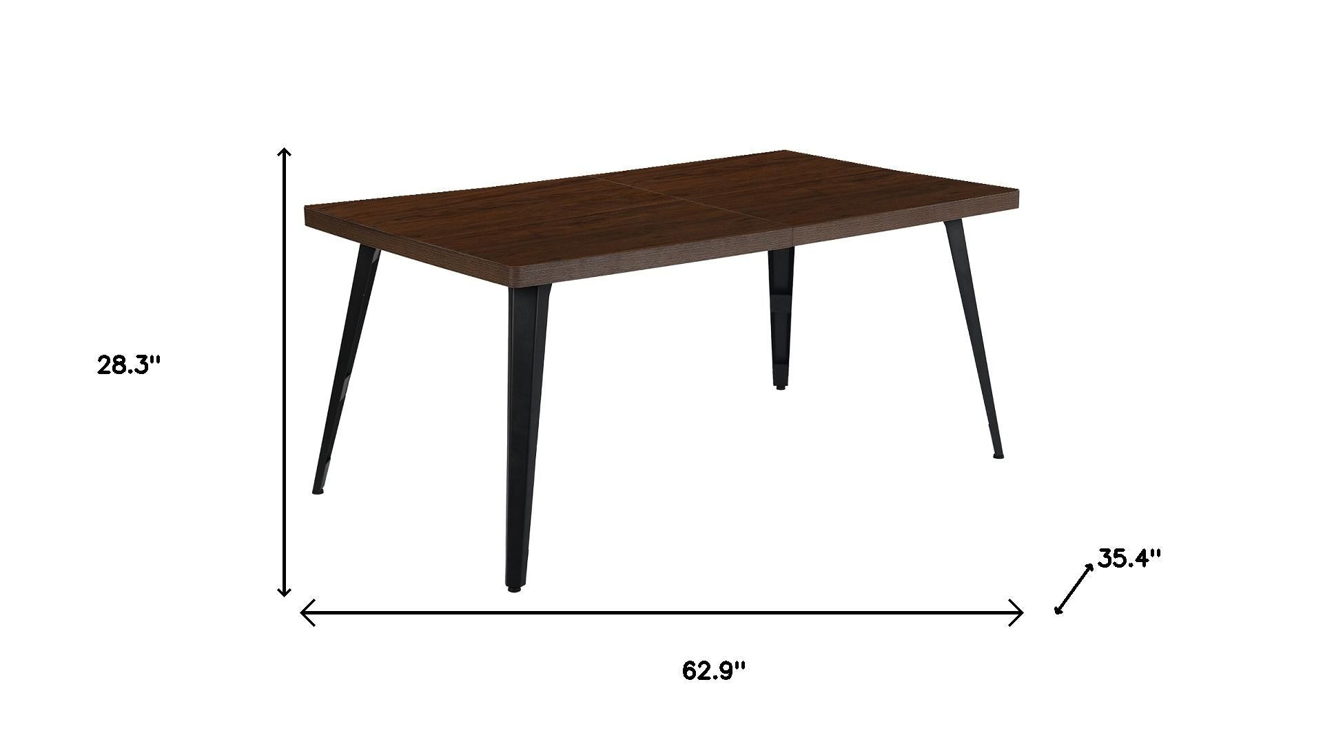 63" Dark Brown and Black Wood and Iron Dining Table
