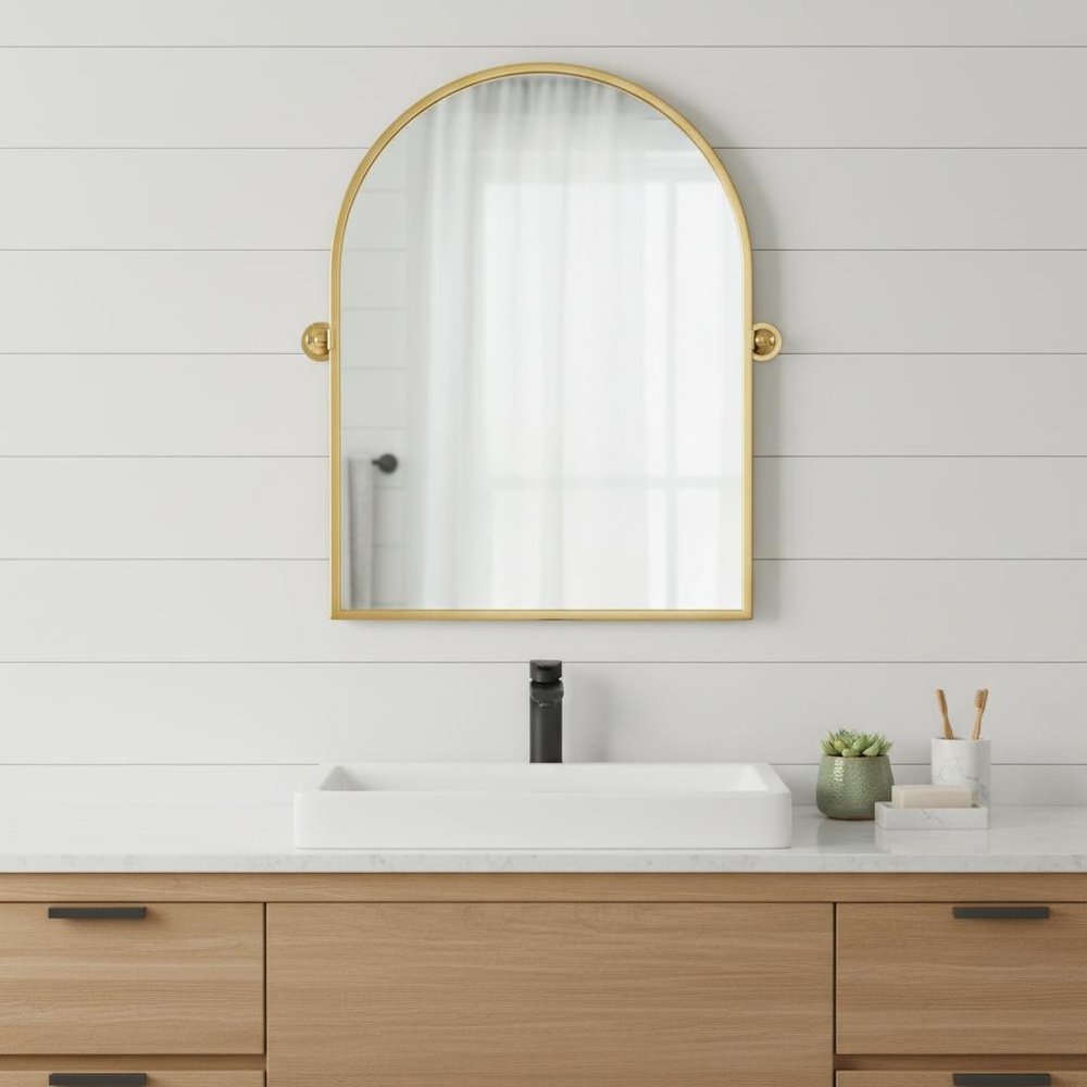 31" Black Iron Arch Tilting Framed Bathroom Vanity Mirror
