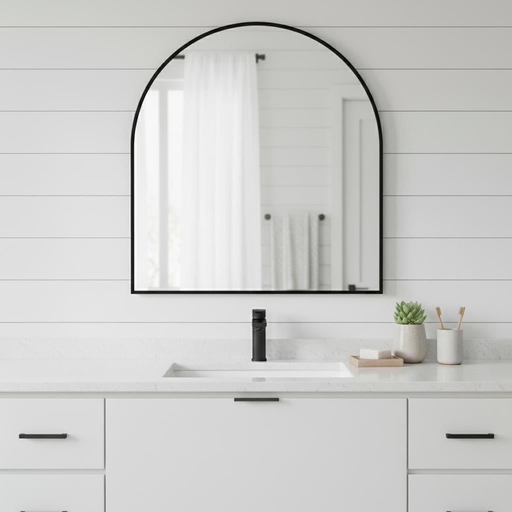 29" Black Metal Wide Arch Framed Bathroom Vanity Mirror