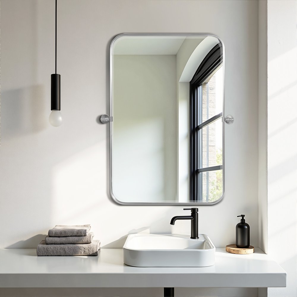 Set of Two Silver Iron Tilting Framed Bathroom Vanity Mirror