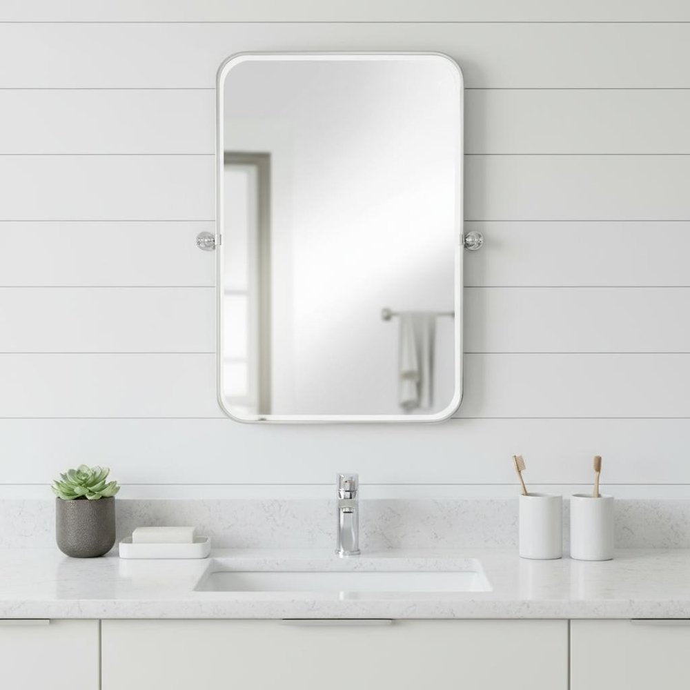 Set of Two Silver Iron Tilting Framed Bathroom Vanity Mirror