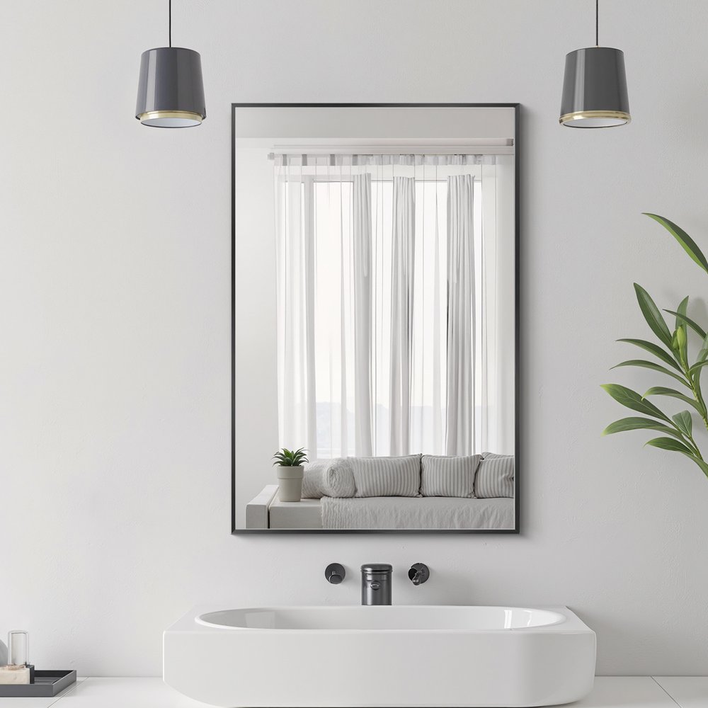 36" Black Aluminum Framed Bathroom Vanity Mirror