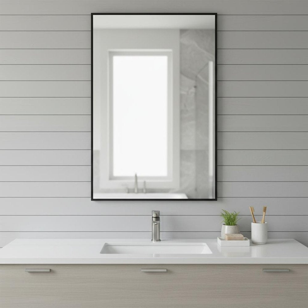 36" Black Aluminum Framed Bathroom Vanity Mirror