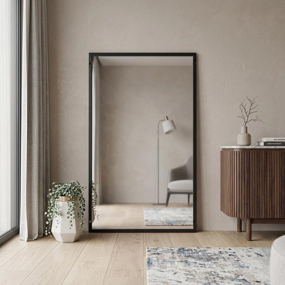59" Black Metal Framed Standing Mirror