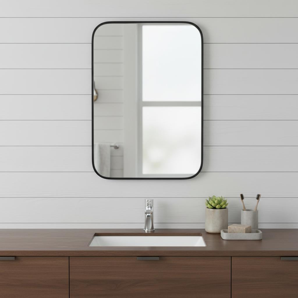 24" Black Metal Framed Bathroom Vanity Mirror With Cabinet