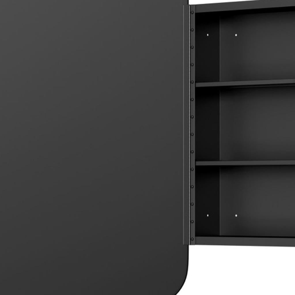 24" Black Metal Framed Bathroom Vanity Mirror With Cabinet
