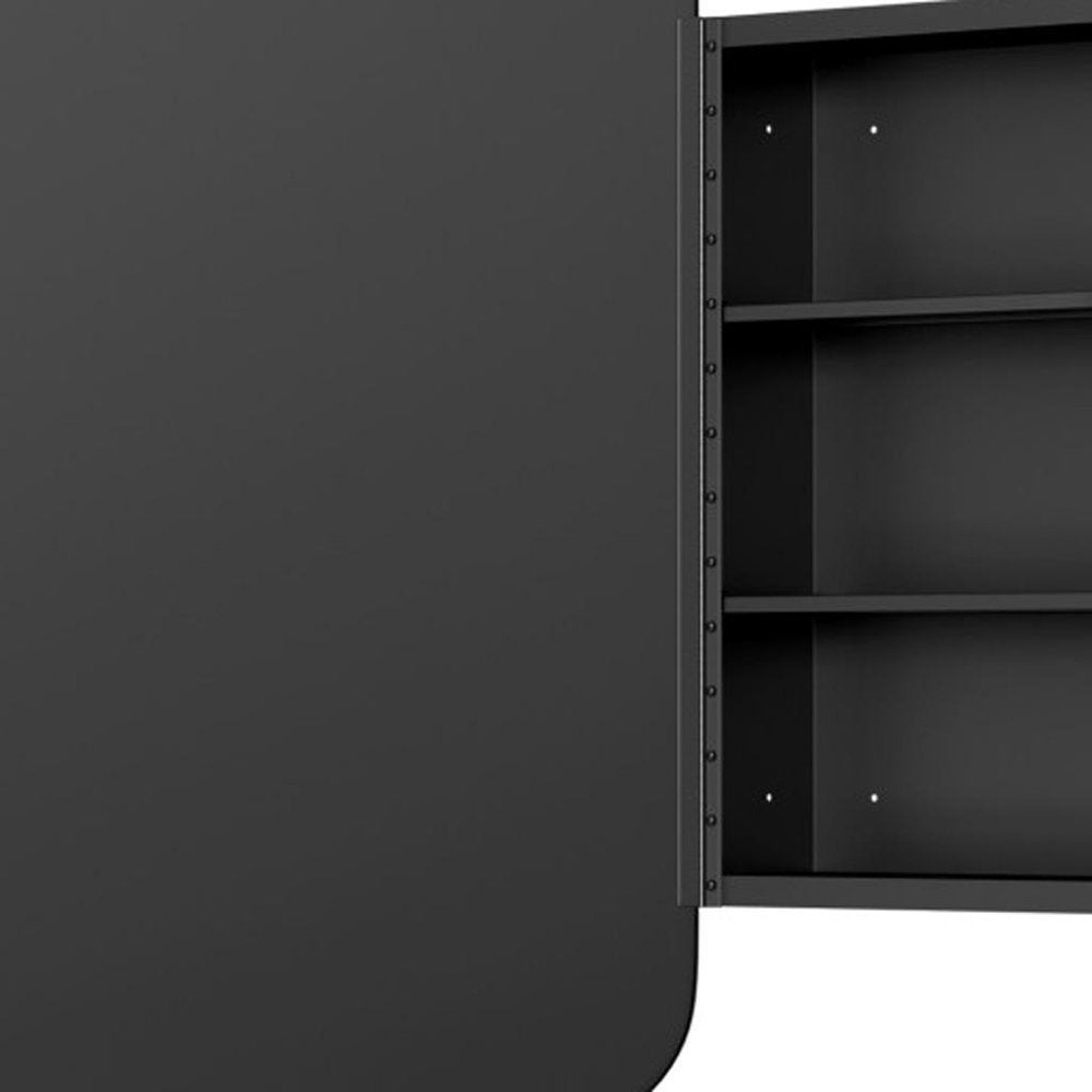 24" Black Metal Framed Bathroom Vanity Mirror With Cabinet