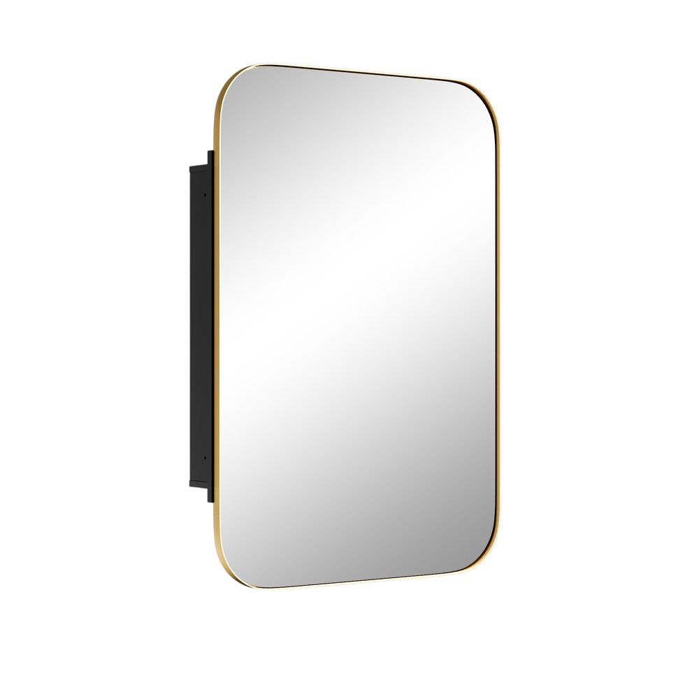 24" Gold Metal Framed Bathroom Vanity Mirror With Cabinet