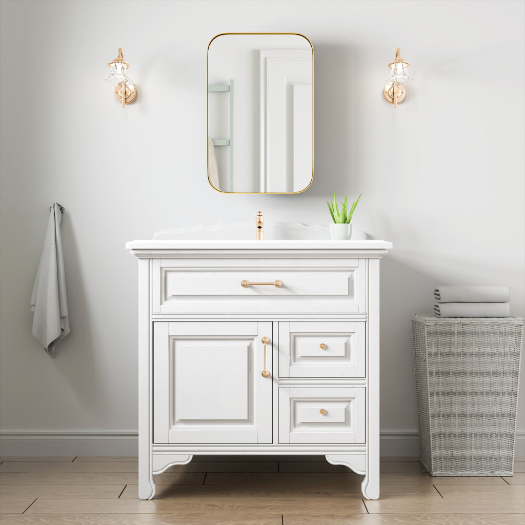24" Gold Metal Framed Bathroom Vanity Mirror With Cabinet