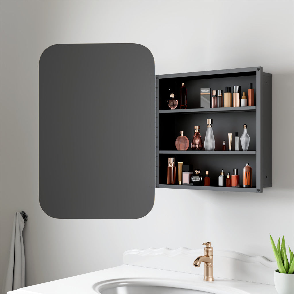24" Gold Metal Framed Bathroom Vanity Mirror With Cabinet
