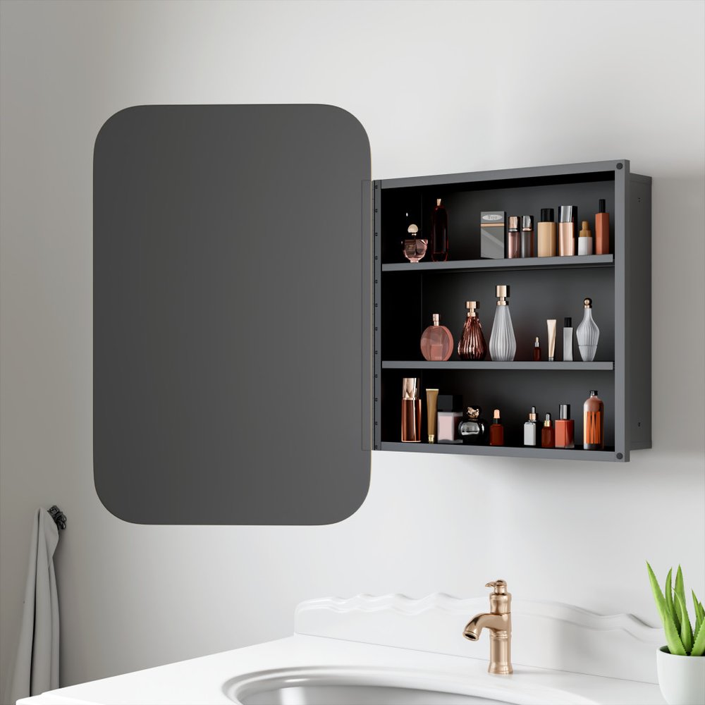 24" Gold Metal Framed Bathroom Vanity Mirror With Cabinet