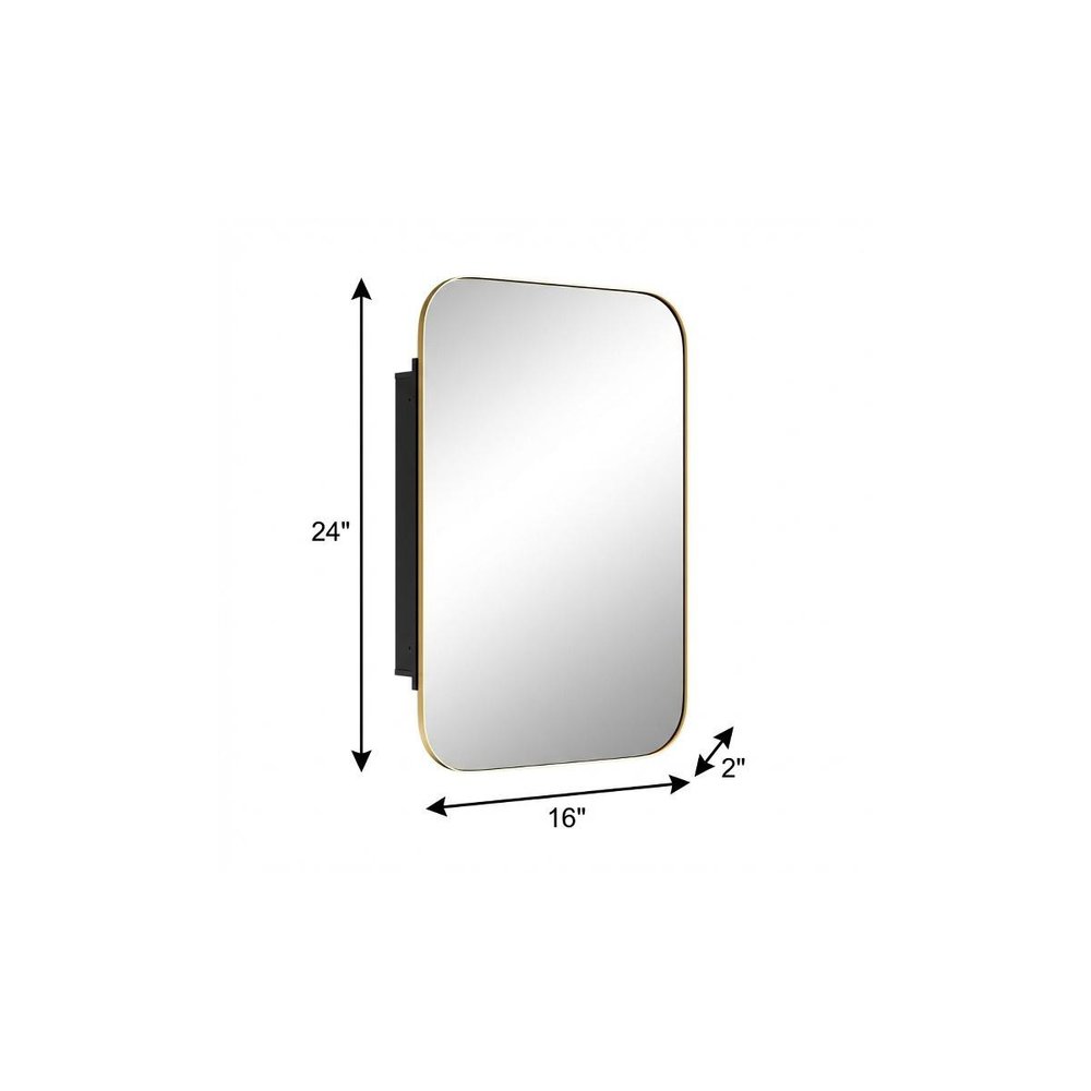 24" Gold Metal Framed Bathroom Vanity Mirror With Cabinet