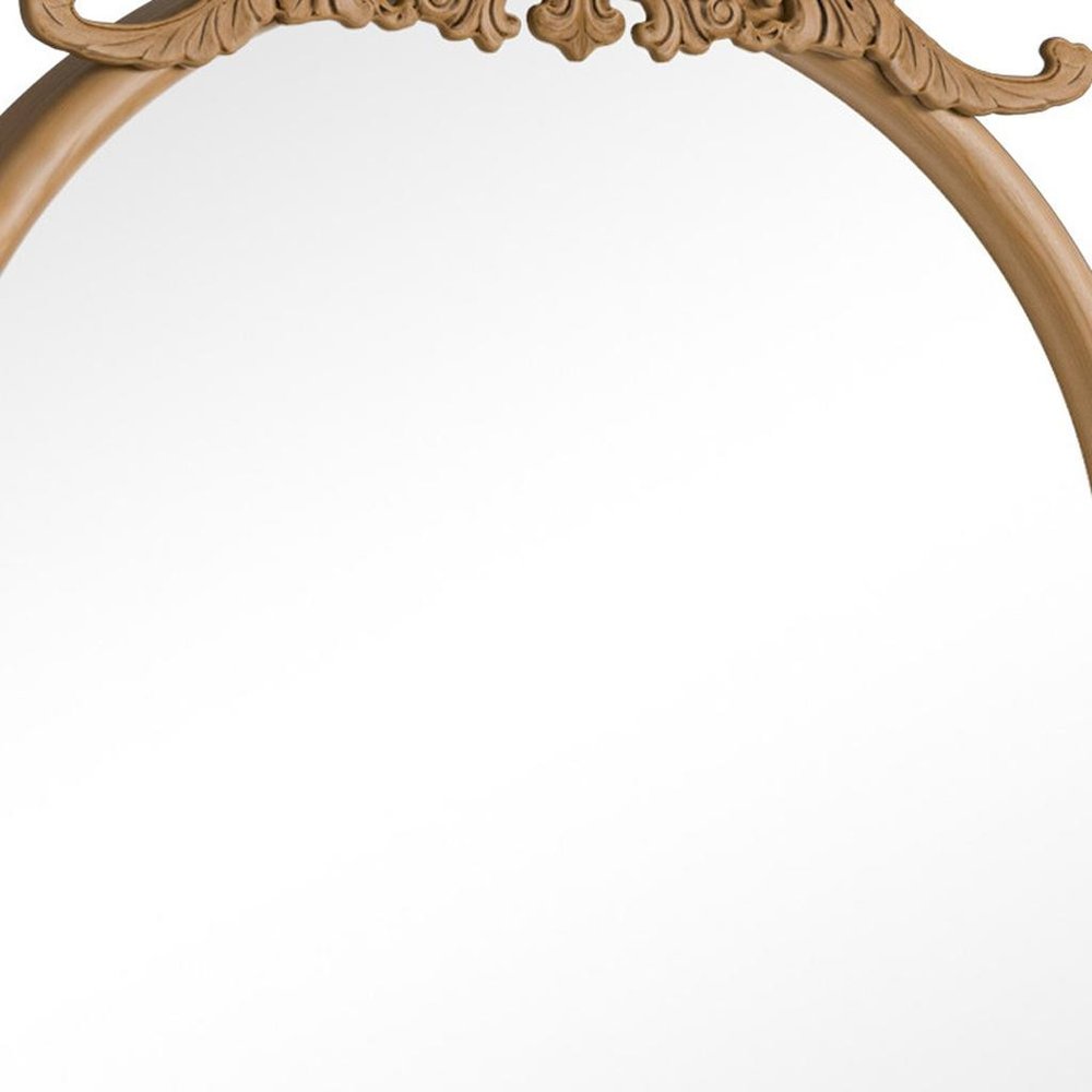 36" Brown Wood And Rattan Arch With Scroll Framed Accent Mirror