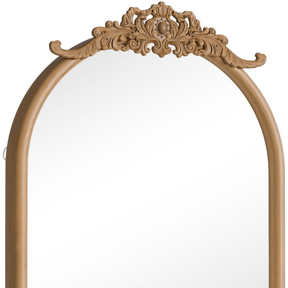 36" Brown Wood And Rattan Arch With Scroll Framed Accent Mirror