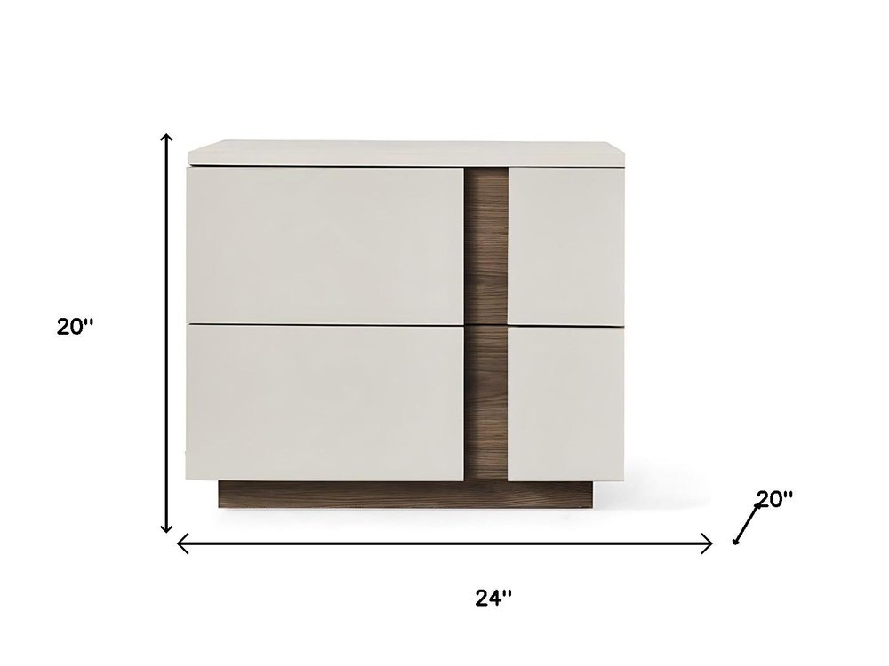 20" Light Gray Wood Two Drawer Nightstand
