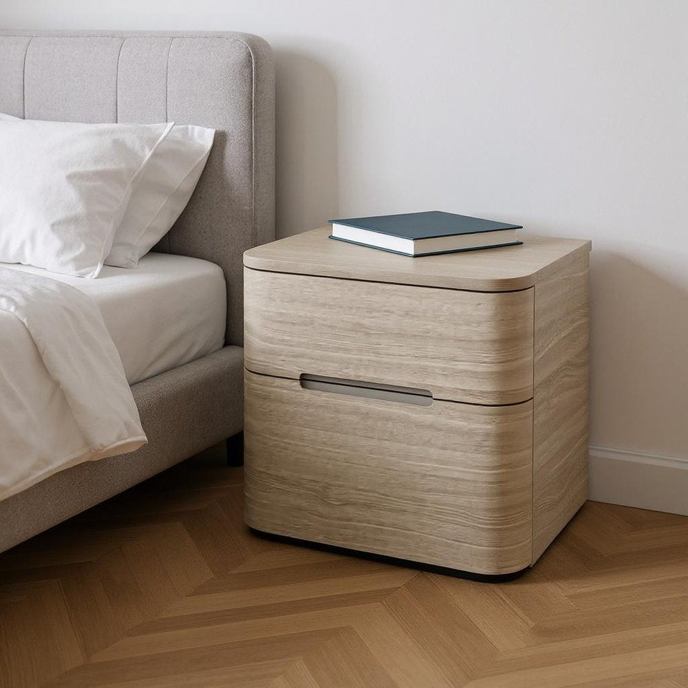 20" Beige Wood Two Drawer Nightstand