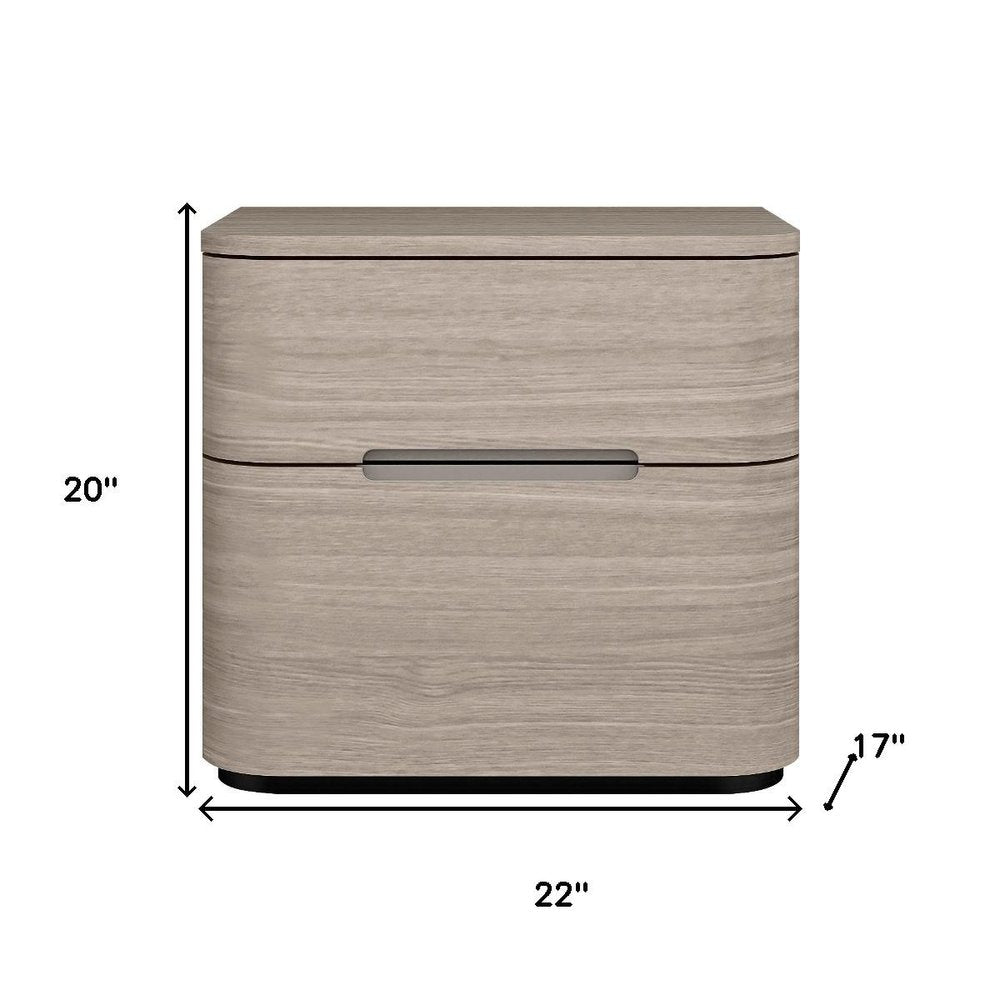 20" Beige Wood Two Drawer Nightstand