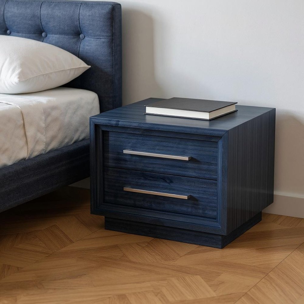 21" Sapphire Blue Wood Two Drawer Nightstand