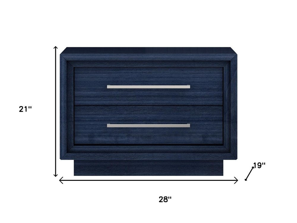 21" Sapphire Blue Wood Two Drawer Nightstand