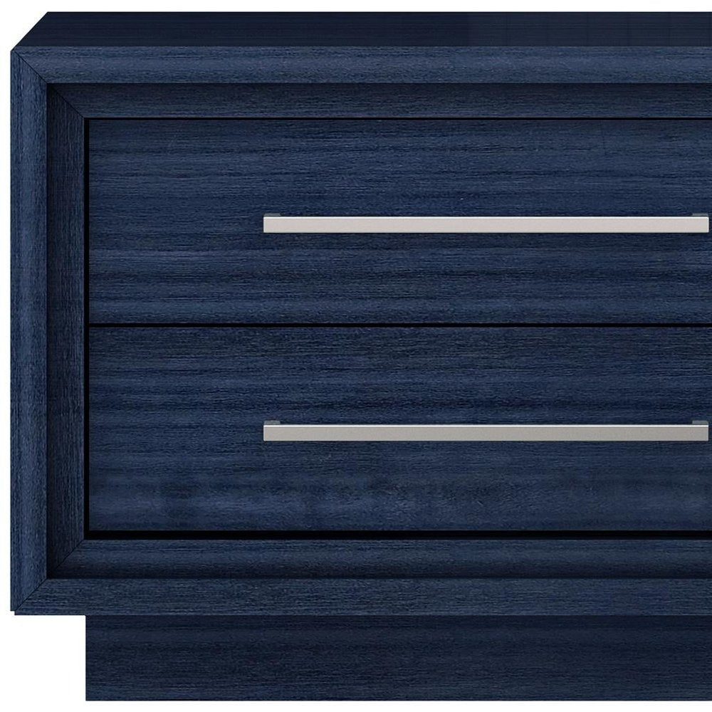 21" Sapphire Blue Wood Two Drawer Nightstand