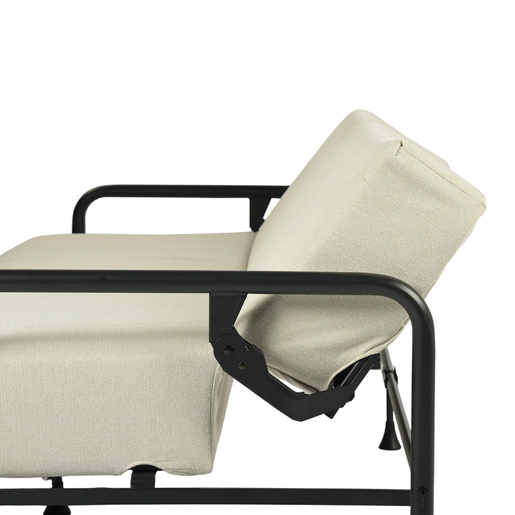 79" Beige Upholstered And Steel Convertible Futon Sleeper Sofa