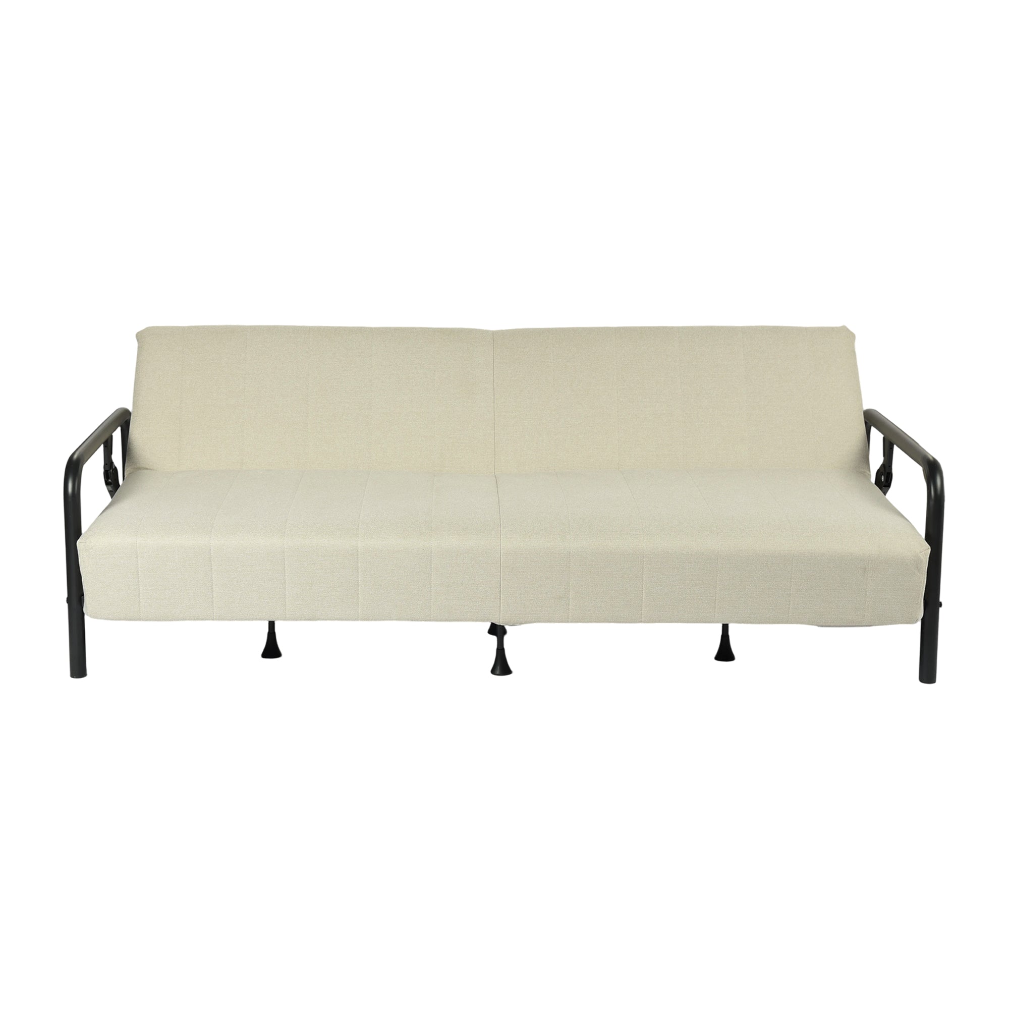 79" Beige Upholstered And Steel Convertible Futon Sleeper Sofa
