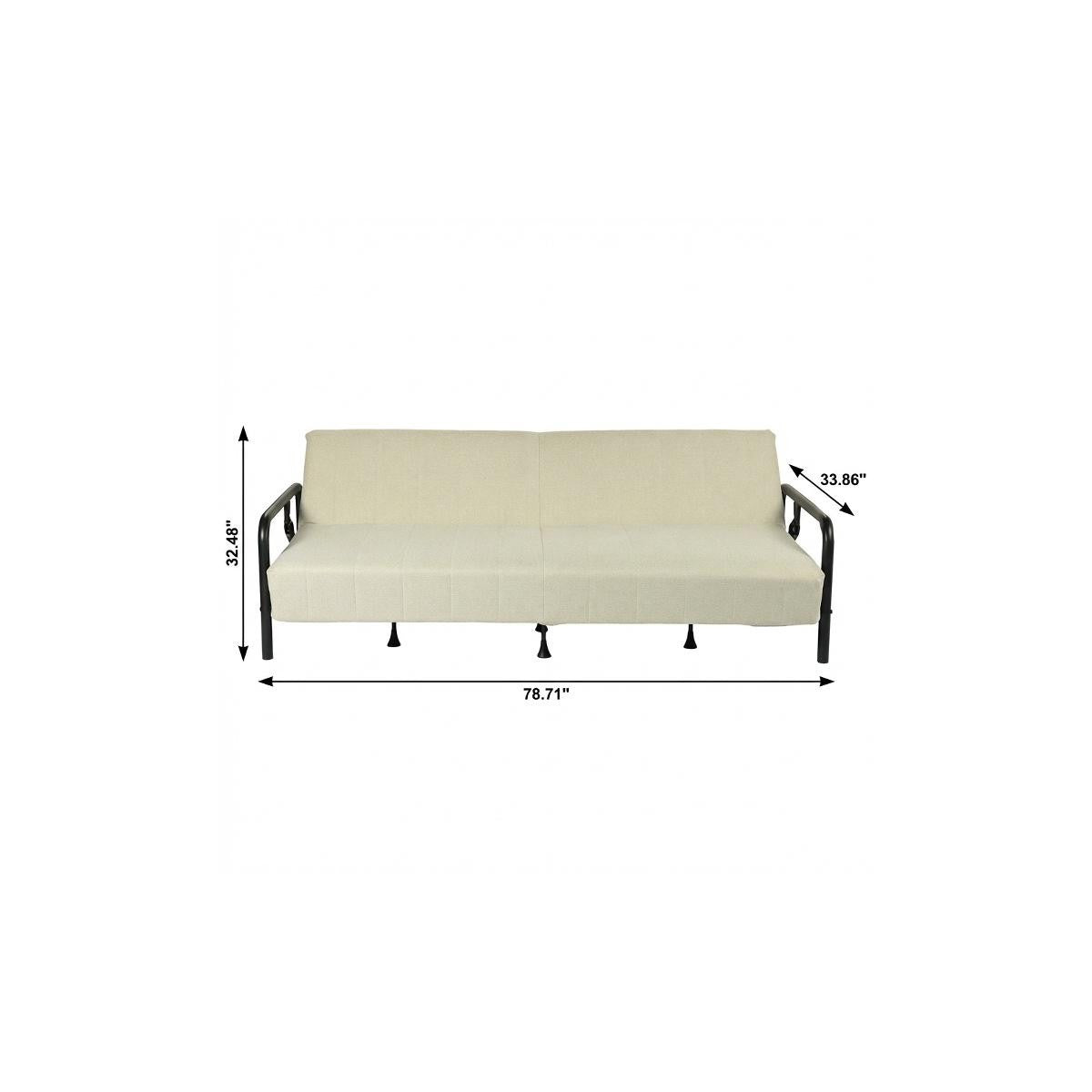 79" Beige Upholstered And Steel Convertible Futon Sleeper Sofa