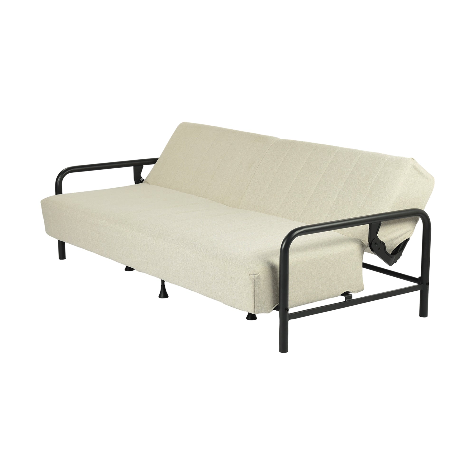 79" Beige Upholstered And Steel Convertible Futon Sleeper Sofa