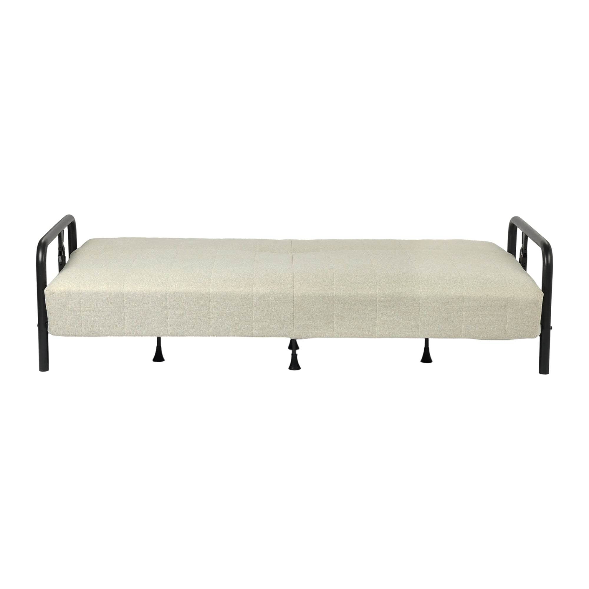 79" Beige Upholstered And Steel Convertible Futon Sleeper Sofa