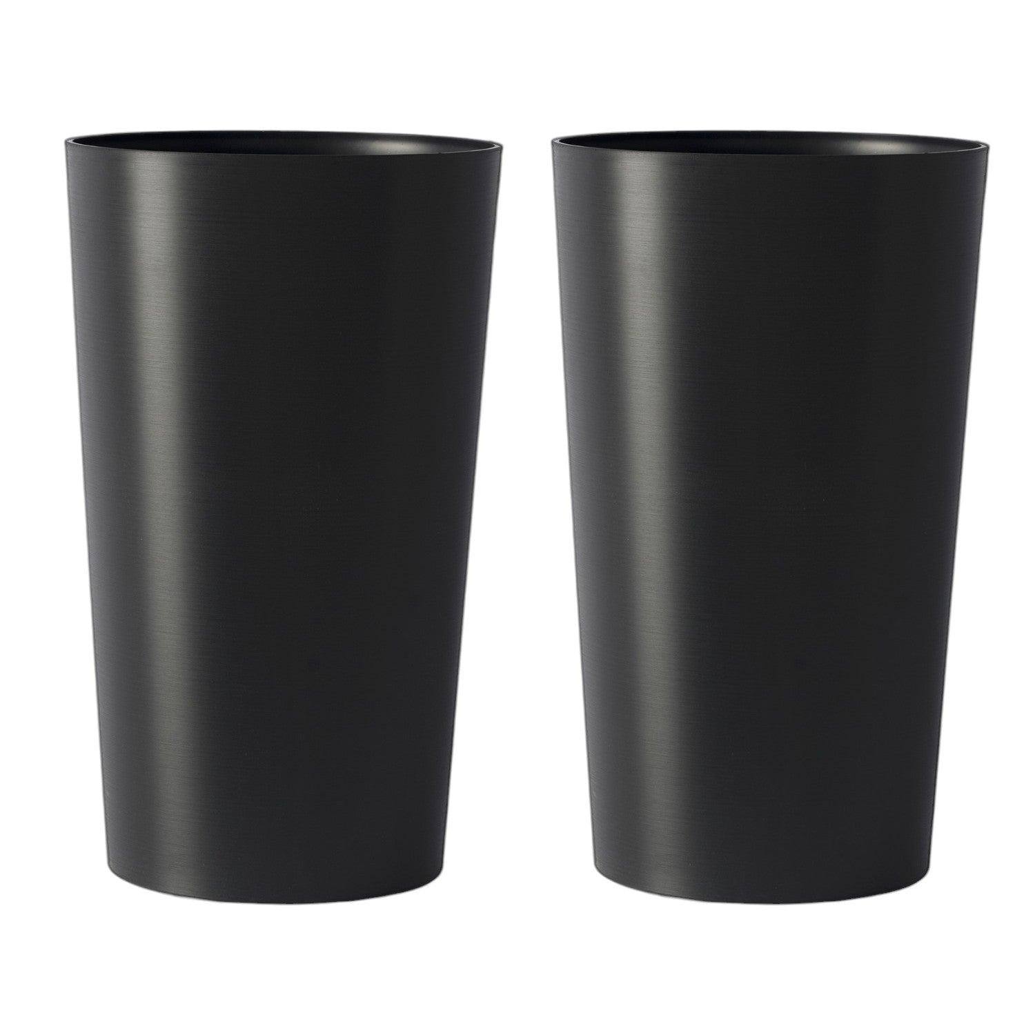 Set of Two Black Heavy Duty Plastic Cylindrical Planter Pots