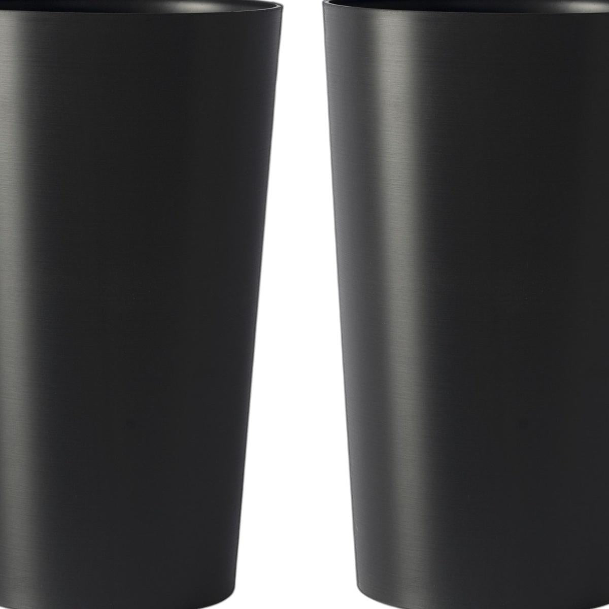 Set of Two Black Heavy Duty Plastic Cylindrical Planter Pots