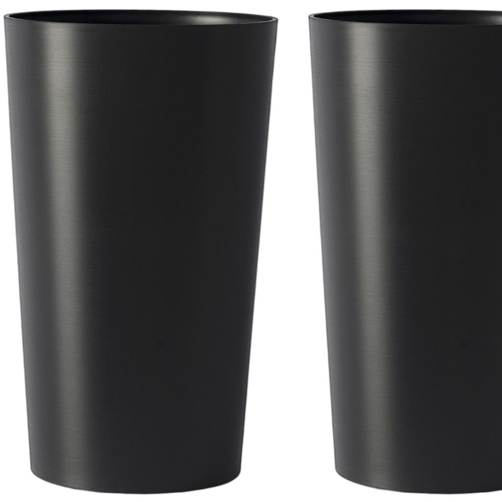 Set of Two Black Heavy Duty Plastic Cylindrical Planter Pots