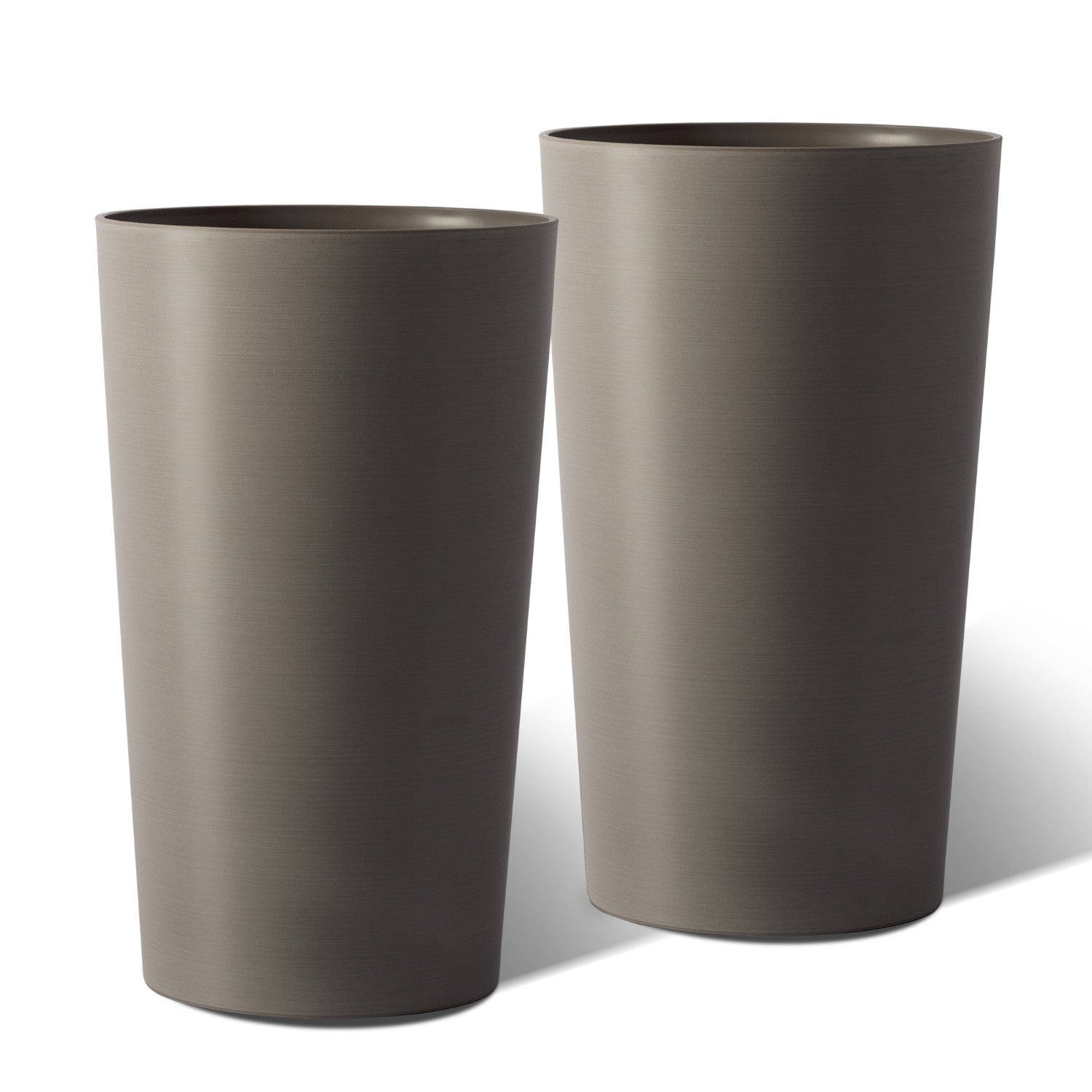 Set of Two Brown Heavy Duty Plastic Cylindrical Planter Pots