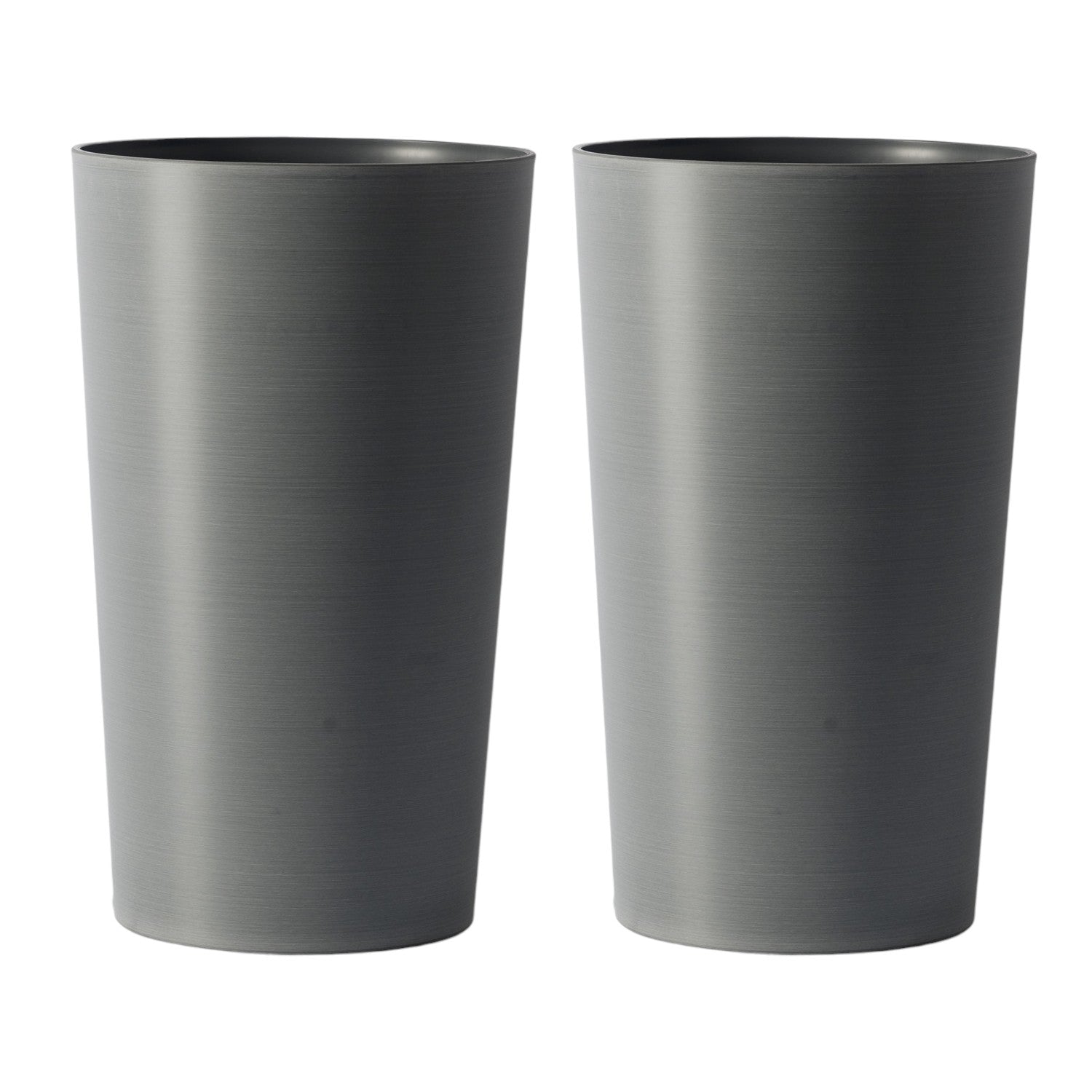 Set of Two Light Gray Heavy Duty Plastic Cylindrical Planter Pots