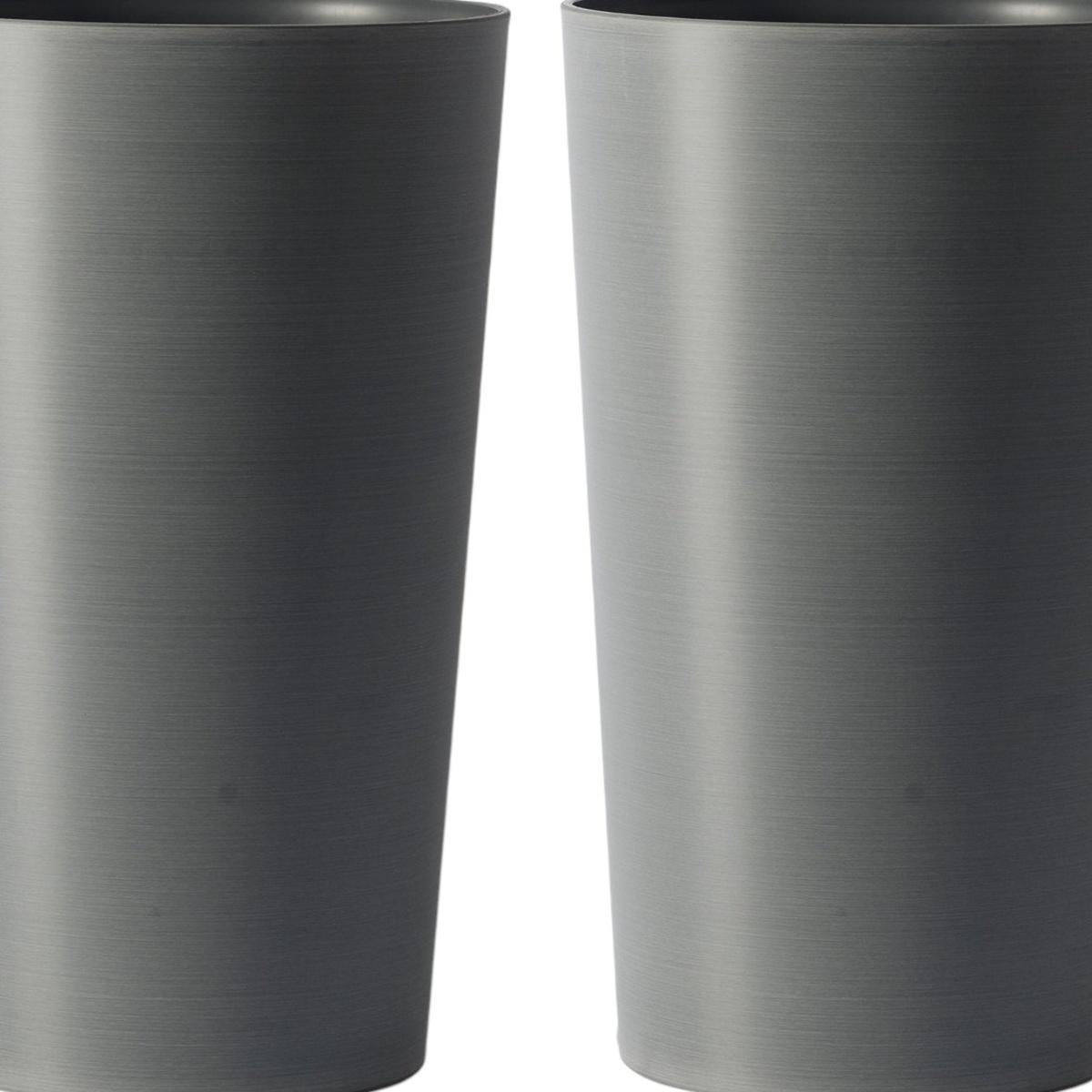 Set of Two Light Gray Heavy Duty Plastic Cylindrical Planter Pots