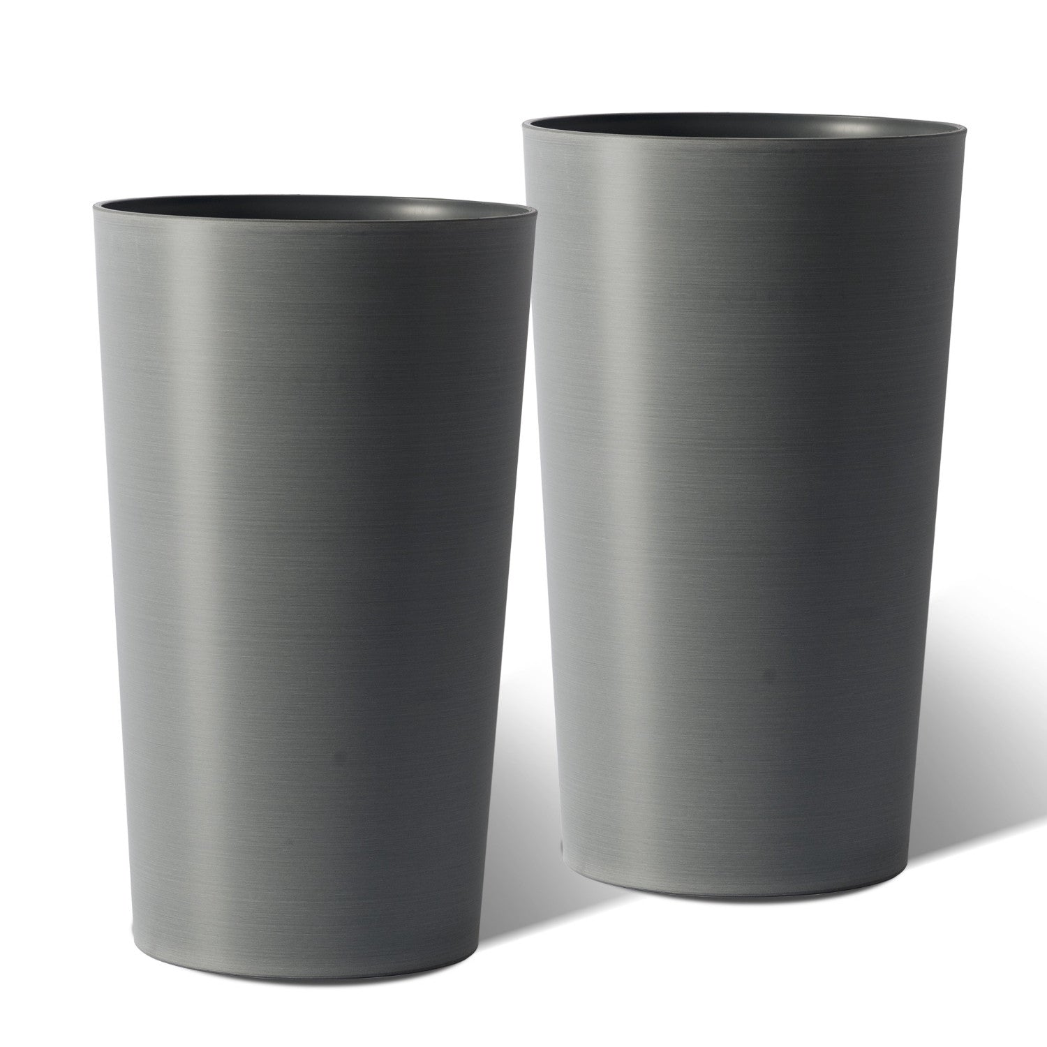 Set of Two Light Gray Heavy Duty Plastic Cylindrical Planter Pots