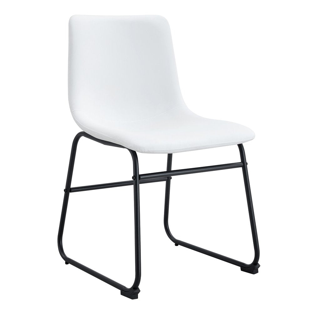 Set of Four White and Black Faux Leather and Metal Dining Side Chairs