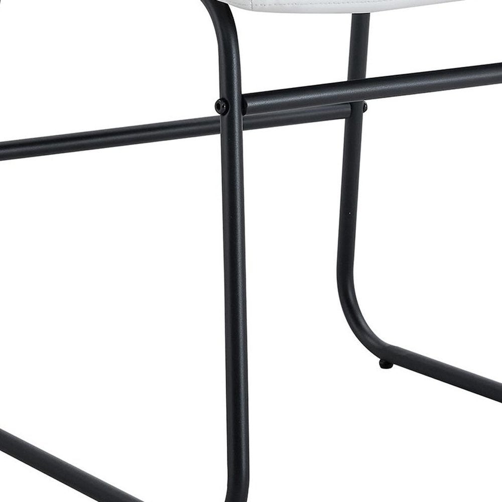 Set of Four White and Black Faux Leather and Metal Dining Side Chairs