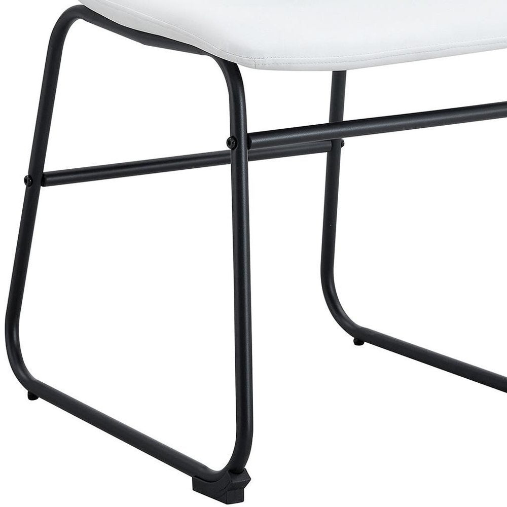 Set of Four White and Black Faux Leather and Metal Dining Side Chairs
