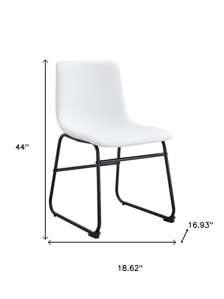Set of Four White and Black Faux Leather and Metal Dining Side Chairs