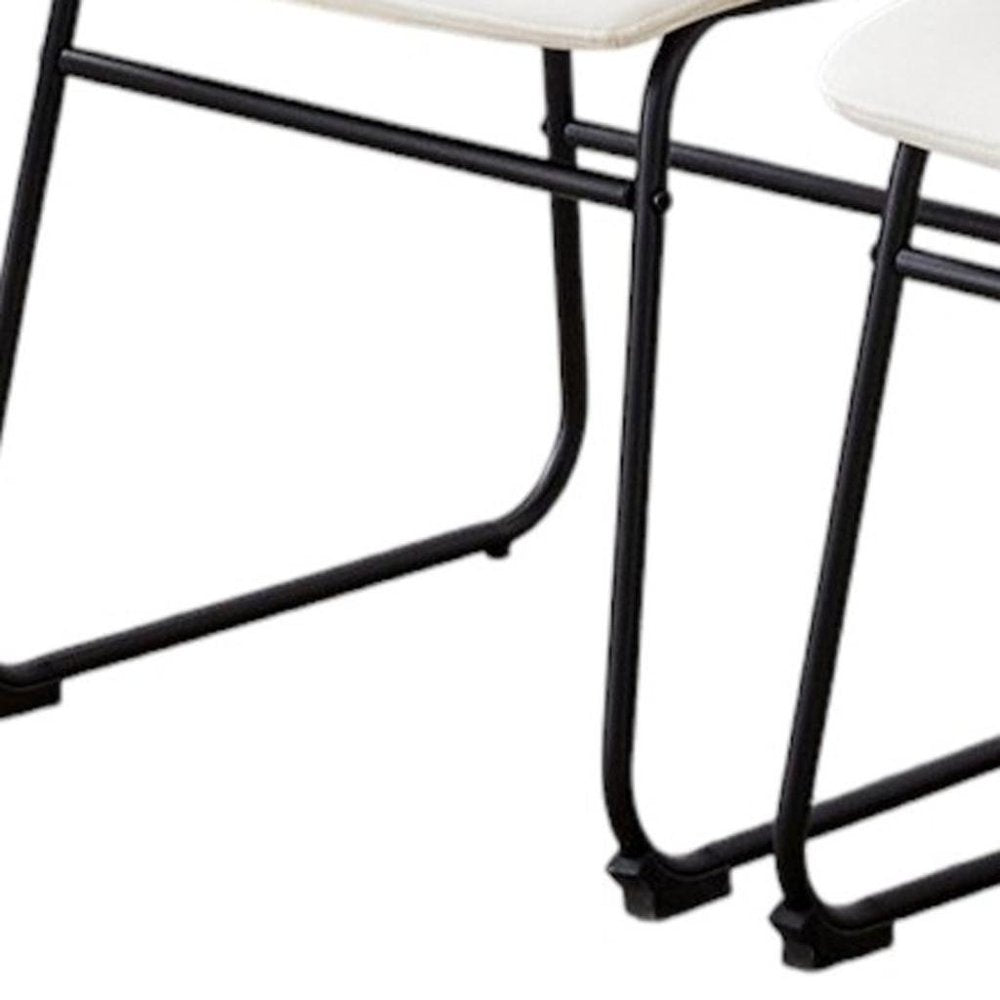 Set of Four White and Black Faux Leather and Metal Dining Side Chairs