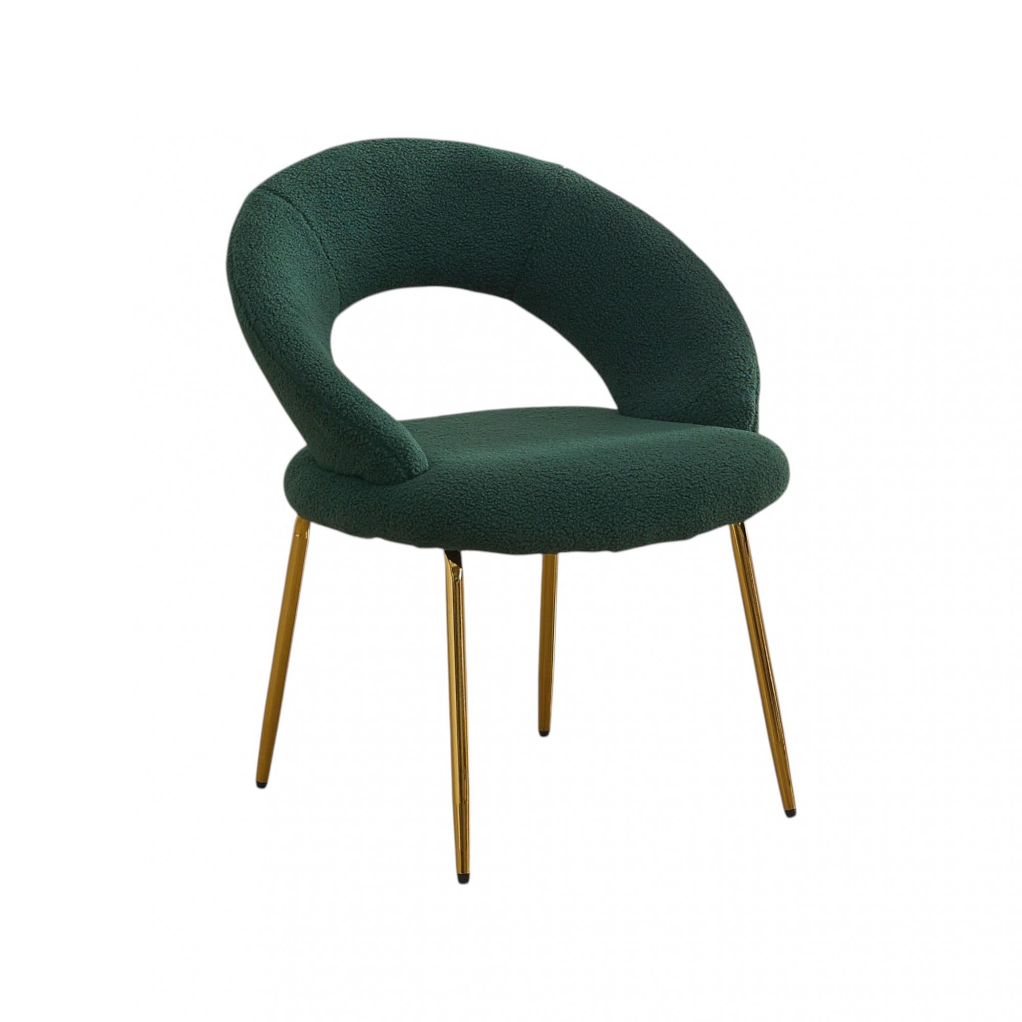 Green and Gold Boucle and Metal Curved Back Dining Side Chair