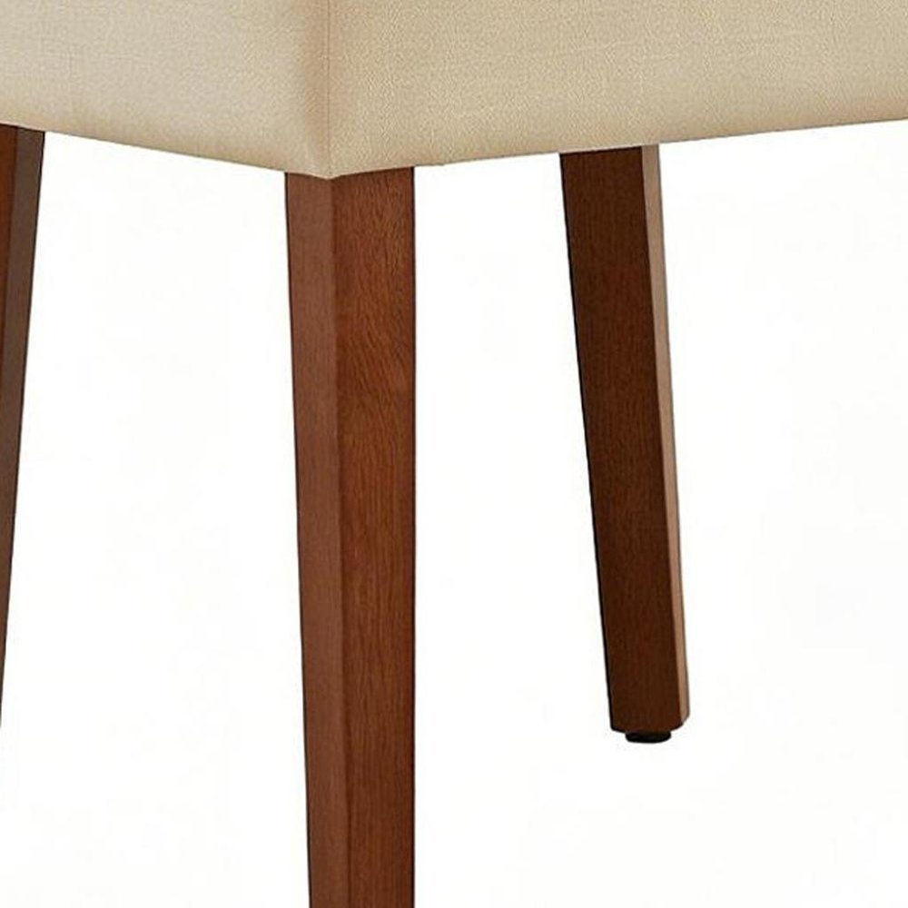 Set of Two Beige and Brown Linen and Solid Wood Dining Side Chairs