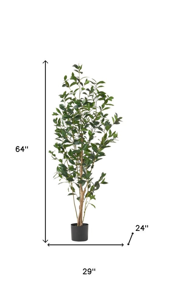 64" Green Artificial In Cylindrical Black Pot
