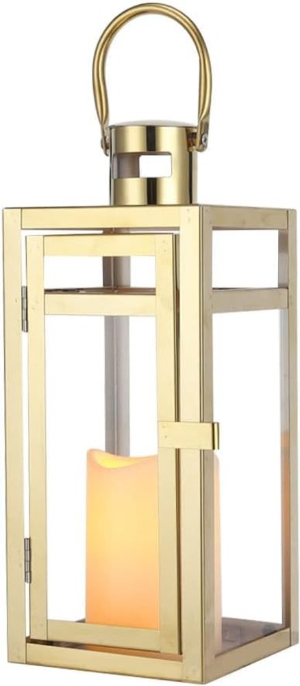 12" Clear And Gold Glass And Stainless Steel Tabletop Lantern Candle Holder