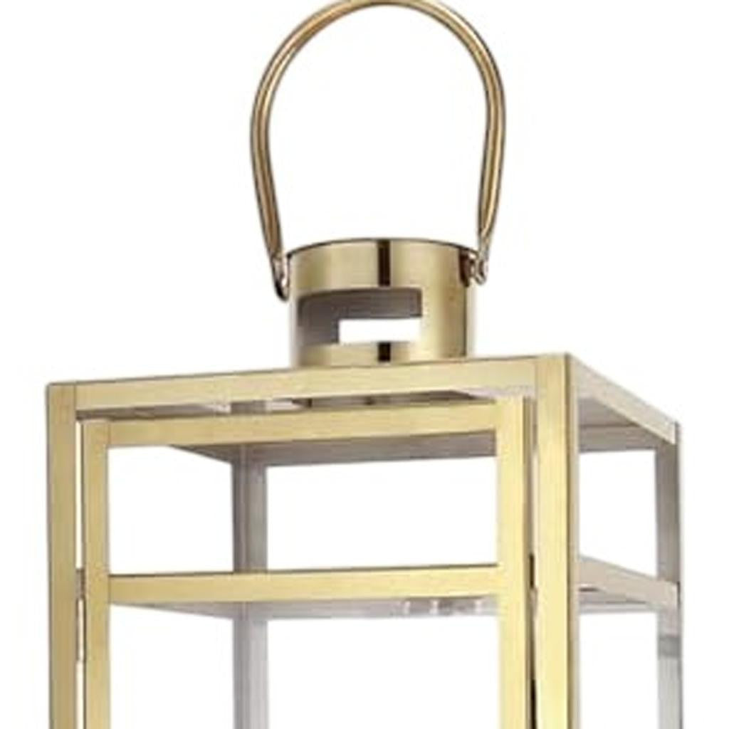 Set of Three Clear And Gold Glass And Stainless Steel Tabletop Lantern Candle Holders