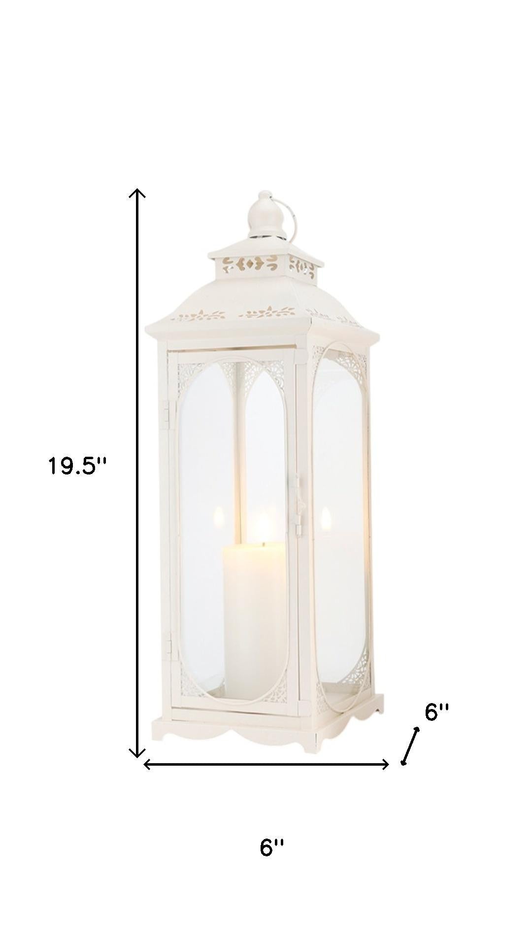 Set of Three Clear And White Glass And Metal Floor Lantern Candle Holders
